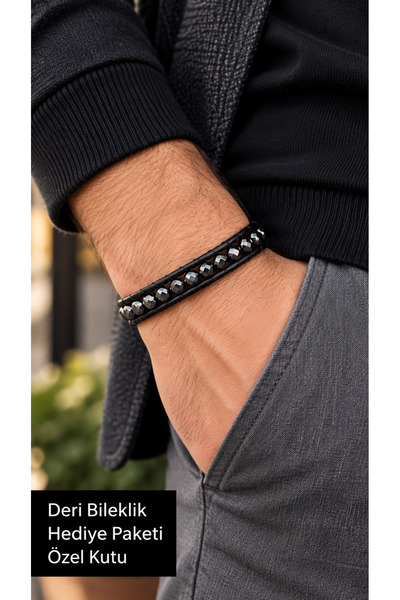 HER ŞEY NOTA www.herseynota.com Mireldan Graphiteglint Black Leather Men's Br...