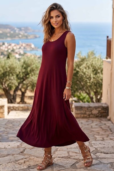 TOFİSA Modal Jile Elbise Bordo - 28877-BORDO