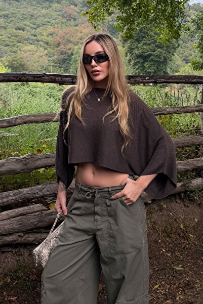 Laluvia Brown Bat Sleeve Knitwear Blouse - 261126