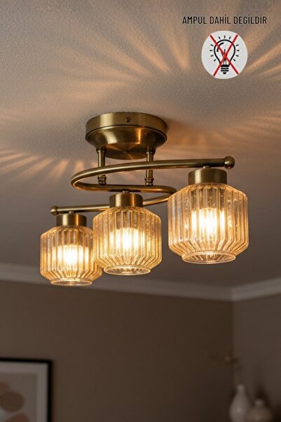 Bamyum Jerno Beyaz Cam Üçlü Eskitme Metal Helix Model Rustik E27 Salon Yemek ...