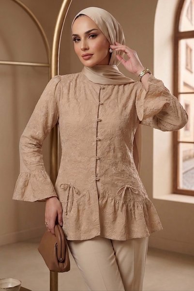 TOFİSA Nakış Detaylı Ceket Bej - 28813-BEJ