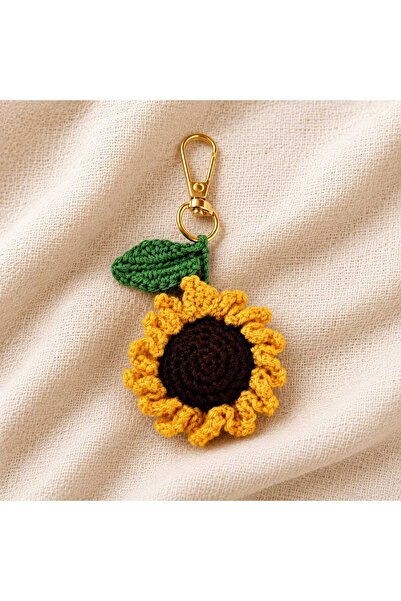 El Örgüsü Ayçiçeği Anahtarlık Sarı Çiçek Amigurumi Çanta Charm Aksesuar