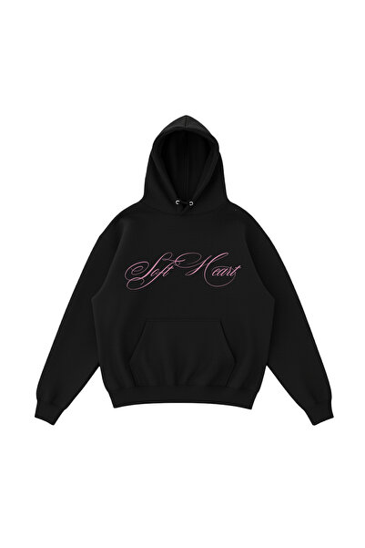 WHITE OF CREATIVE Kadın Soft Heart Yazılı Baskılı Hoodie 3 İplik Kapüşonlu Sw...