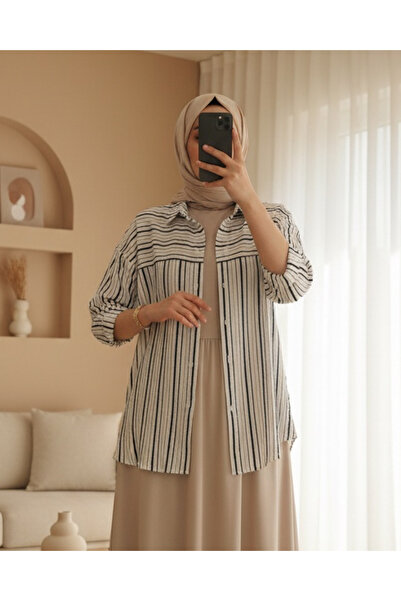 Modamorfo Women's Striped Short-Sleeved Shirt 20344 - A.Navy Blue