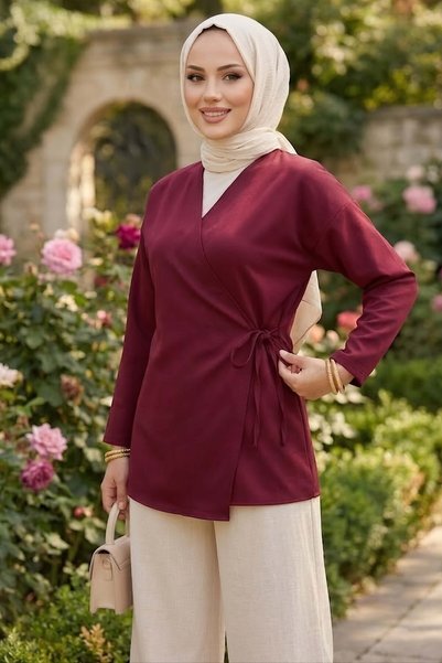 TOFİSA Yandan Bağlamalı Ceket Bordo - 28766-BORDO