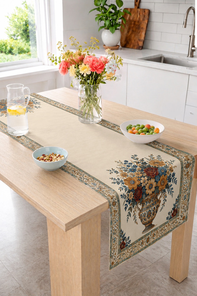Realhomes Classic Floral Vase and Ornate Border Pattern Decorative Dining Tab...