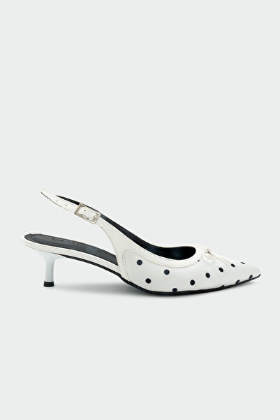 LAMİNTA Adriana Polka Dot Bow Detailed Women's Heeled Shoes - White