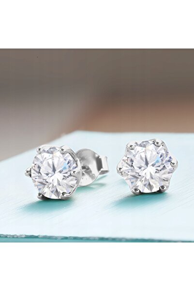 Larezo Cercei Damă Din Argint 925, Zirconiu Alb 6mm, Argintiu, Design Elegant