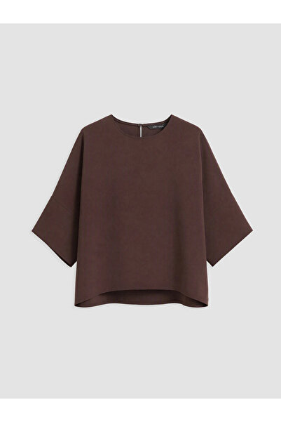 LC Waikiki Brown Crew Neck Wide Sleeve Oversize Blouse
