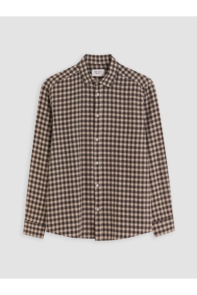 LC Waikiki Brown Regular Fit Plaid Gabardine Men's Shirt