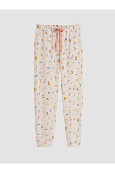 LC Waikiki Bej Desenli Kadın Jogger Pijama Alt