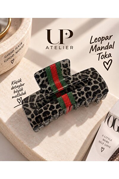 Up Atelier مشبك فاخر بنمط الفهد اللامع مقاس 8 سم
