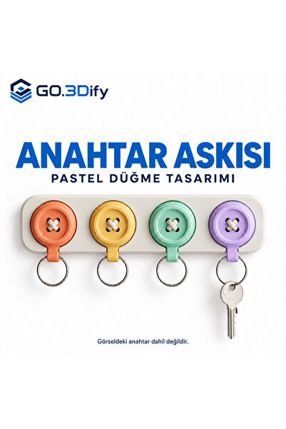 go3dify Pastel Düğme Tasarımlı Duvar Tipi Anahtar Askısı