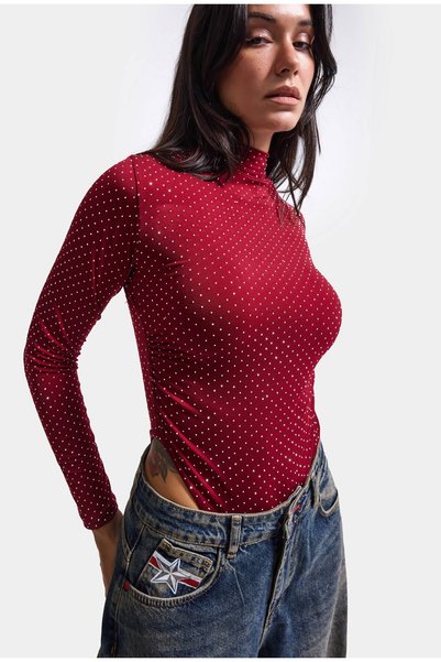 it's basic Kadın w6-35 Snap Body Suit Parlak Taşlı Tasarım Body