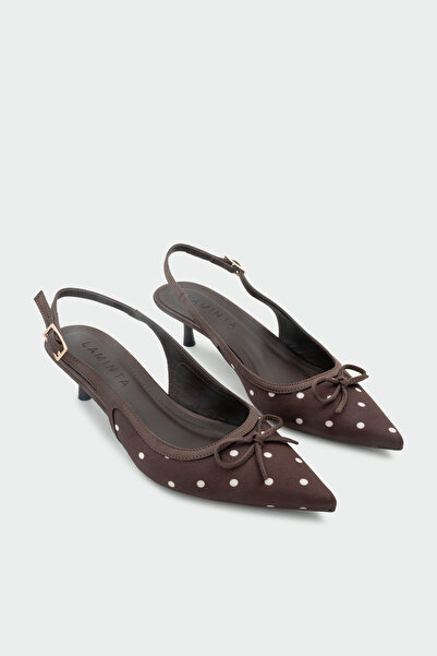 LAMİNTA Adriana Polka Dot Bow Detailed Women's Heeled Shoes - Aci Brown