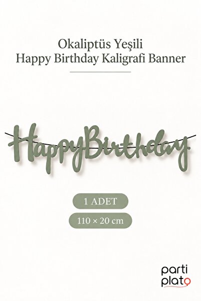 era balon Okaliptüs Happy Birthday Kaligrafi Banner 110x20 cm 1 Adet Yeşil Do...