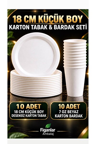 figanlar ambalaj FGN 18 cm Küçük Boy Desensiz Karton Kağıt Tabak ve 7 Oz Beya...