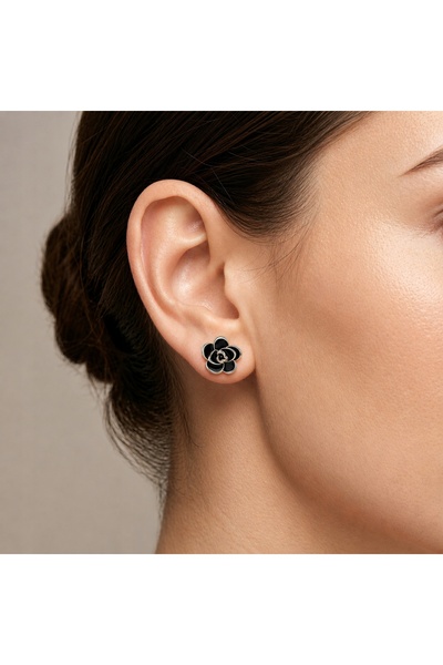 Larezo Cercei Damă Din Argint 925, Model Floare Neagră, Email, Design Elegant