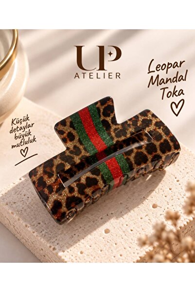 Up Atelier مشبك فاخر بنمط الفهد اللامع مقاس 8 سم