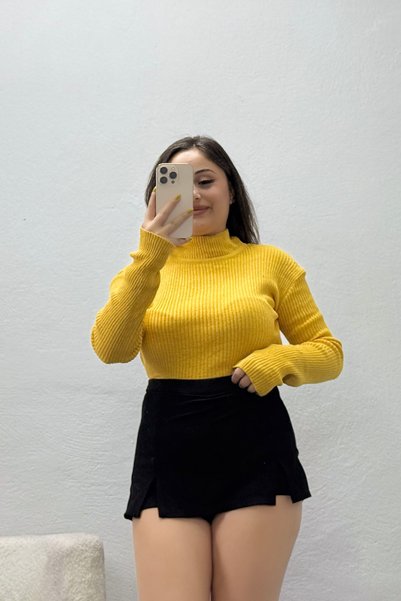BELENDİR Women's Fisherman Knitwear Sweater Yellow