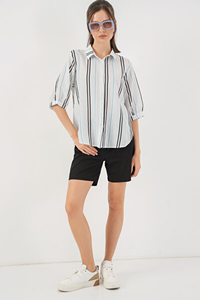 Modamorfo Women's Striped Short-Sleeved Shirt 20345 - Light Blue