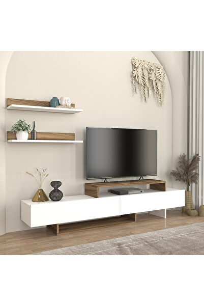 Dekorister Nirvana Ayaklı Tv Ünitesi, Raflı Düşer Kapaklı Modern Televizyon Ü...