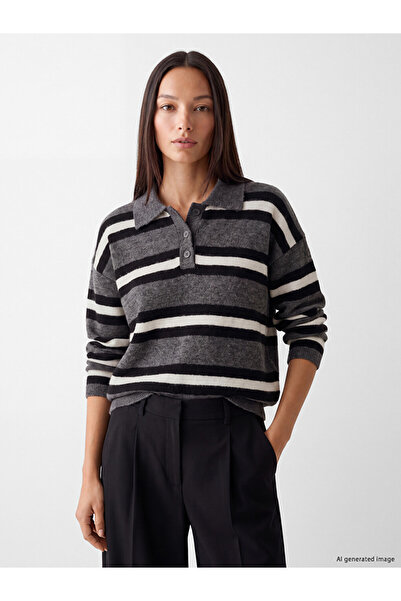 LC Waikiki Rmz Gi̇yi̇m Farkiyla Devrik Roba Collar Striped Women's Knitwear S...