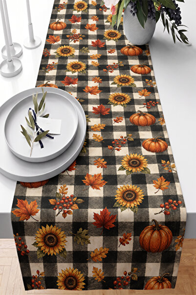 Realhomes Autumn Pumpkin Sunflower and Maple Leaf Plaid Pattern Digital Print...