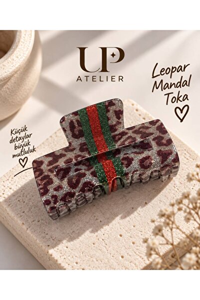 Up Atelier مشبك فاخر بنمط الفهد اللامع مقاس 8 سم