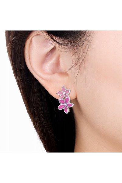 Larezo Cercei Damă Din Argint 925, Model Floare Roz, Cu Zirconiu, Stil Romantic