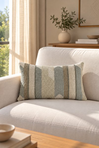 texta home deco Chevron Balıksırtı Dokuma Kırlent Kılıfı Mavi Bej - 30x50 cm