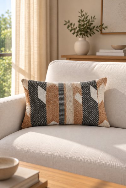 texta home deco Chevron Balıksırtı Dokuma Kırlent Kılıfı Tarçın - 30x50 cm