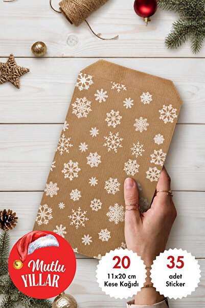Bimotif 20li Kar Desenli Yılbaşı Hediye Paketi Seti - 20 adet 11x20cm Kese Ka...