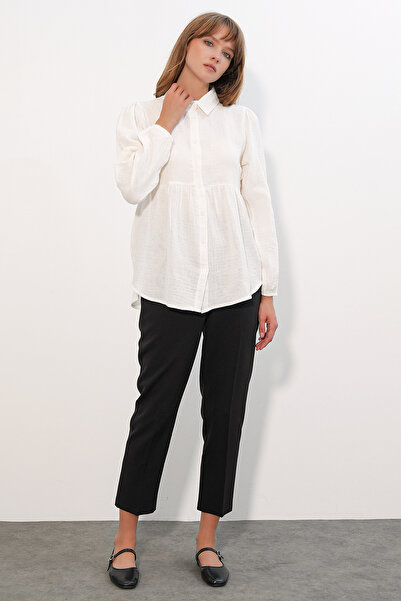 Modamorfo Women's Textured Oversize Linen Shirt 20381 - White