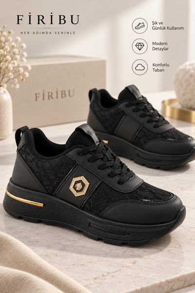 Firibu Bağcıklı Günlük Spor Ayakkabı Kalın Tabanlı Rahat Yürüyüş Sneaker Şık ...