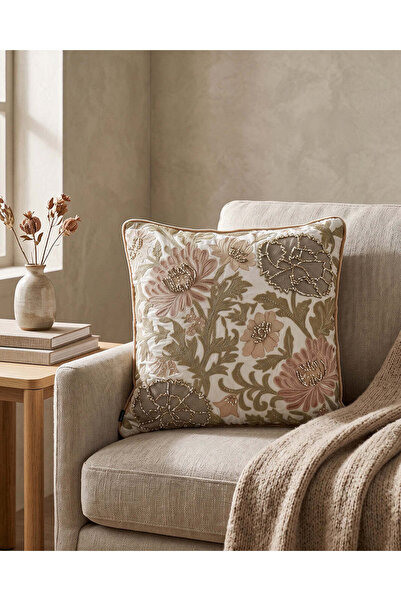 REDTAG Cream Floral Embroidered Cushion