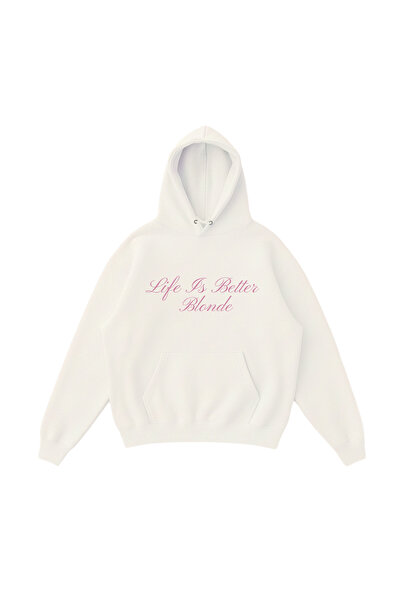 WHITE OF CREATIVE Kadın Life Is Better Blonde Yazılı Baskılı Oversize Hoodie ...