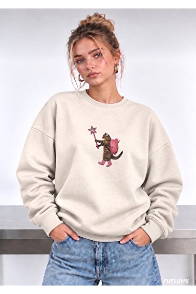 FUFLUNS ΓΥΝΑΙΚΕΙΟ ΦΟΥΤΕΡ OVERSIZE ΜΕ ΣΤΑΜΠΑ ΜΑΓΙΚΗ ΓΑΤΑ ΚΑΙ ΛΟΓΟΤΥΠΟ ΠΟΔΗΛΑΤΙ...
