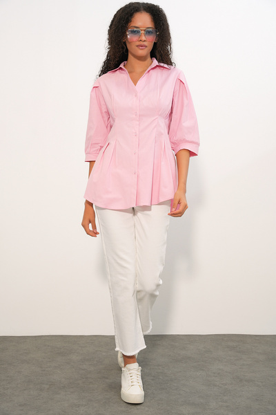 Modamorfo Women's Long Waist-Slit Shirt 20383 - Pink
