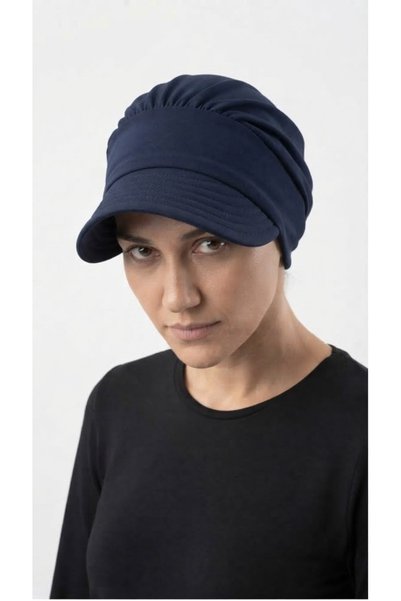 elysianfidan Ela Visor Hat Navy Blue Ready-To-Wear Turban Hijab Pool Cap Suitable for Medical Use