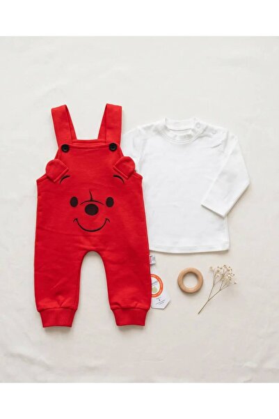 EFEYOO İKİLİ(2'Lİ) KIRMIZI Pamuklu Ayıcık Desenli unisex Bebek Tulum ve hayva...