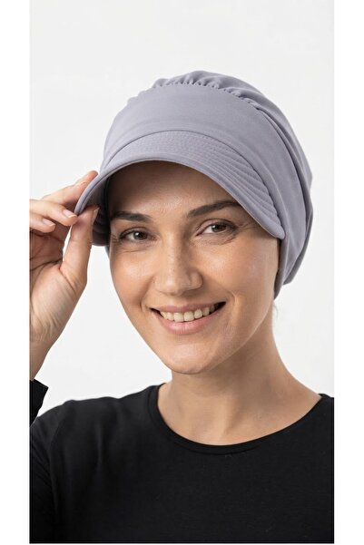 elysianfidan Ela Visor Hat Light Gray Ready-To-Wear Turban Hijab Pool Cap Sui...