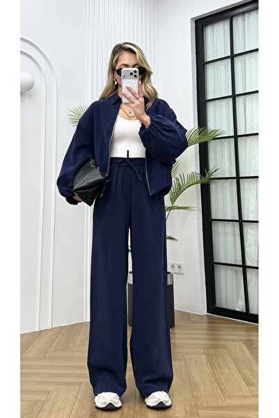 R-Style Tencel Gabardin Astarlı Ceket Palazzo Takım