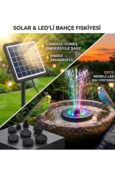 gaman Solar Şarjlı Güneş Enerjili Renkli LED Işıklı Bahçe ve Havuz Fıskiyesi ...