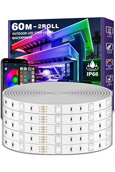 LETIANPAI Banda LED RGB Exterior 60m (2 role), IP68 Waterproof, Control App s...