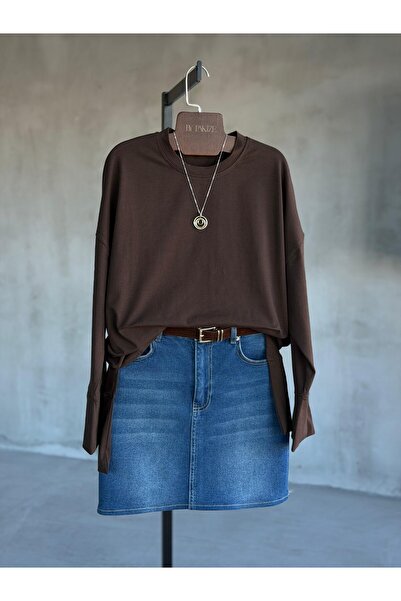 By Pakize Basic Manşet Kollu Yırtmaç Detaylı Sweatshirt