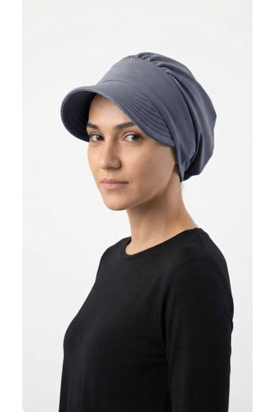 elysianfidan Ela Visor Hat Dark Gray Ready-To-Wear Turban Hijab Pool Cap Suit...