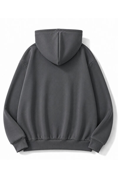 MOONBULL Erkek Tüfek Taş Baskılı 3 İplik Kışlık Kapüşonlu Kanguru Cepli Oversize Sweatshirt