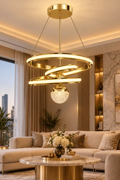 Ulucam Aydınlatma Gold LED Avize Çizgili Büyük Kaos Modern Dekoratif Salon ve...