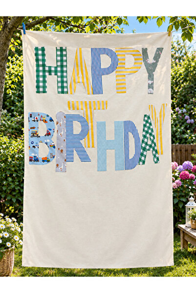 Minia DİKİŞLİ HARFLER Happy Birthday Kumaş Doğum Günü Pankartı – Patchwork Ha...